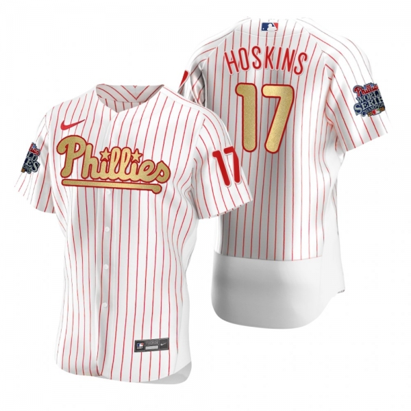 Men's Philadelphia Phillies Rhys Hoskins Nike White Gold 2008 World Series Champions Jersey