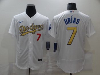 Men MLB Dodgers 7 Julio Urias White Gold Flexbase Jersey