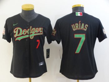 Women MLB Dodgers 7 Julio Urias Black Cool Base Women Jersey