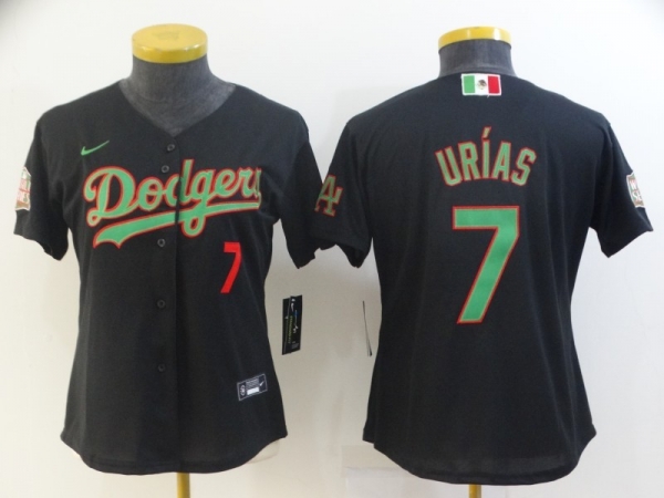 Women MLB Dodgers 7 Julio Urias Black Cool Base Women Jersey