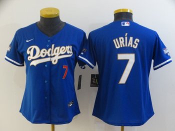 Women MLB Dodgers 7 Julio Urias Blue Gold Champion Cool Base Women Jersey