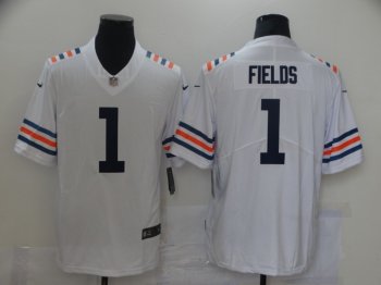 Nike Bears 1 Justin Fields White 100th 2021 NFL Draft Vapor Limited Jersey