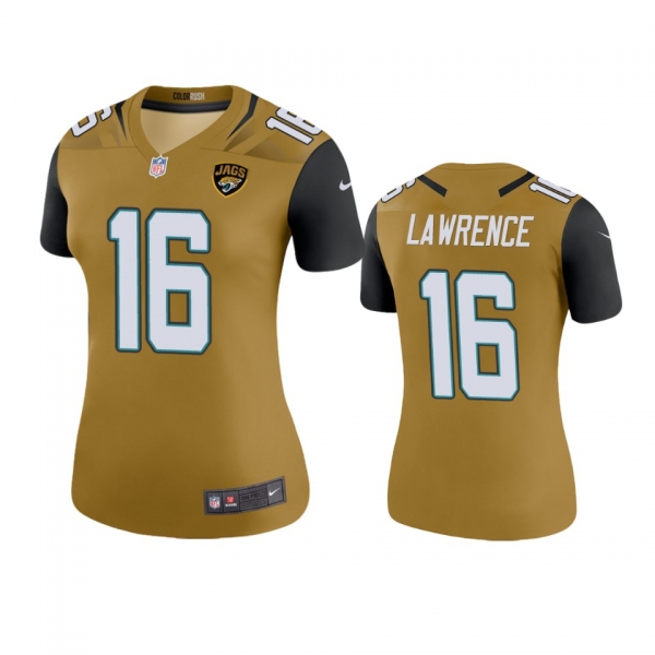 Women's Jacksonville Jaguars Trevor Lawrence Gold Color Rush Legend Jersey