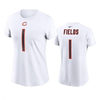 Women's Justin Fields Chicago Bears White 2021 NFL Draft Name Number T-Shirt