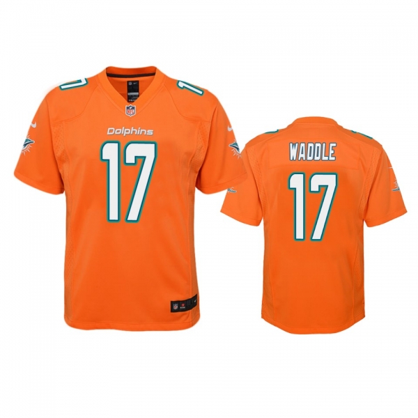 Youth Miami Dolphins Jaylen Waddle Orange Color Rush Game Jersey