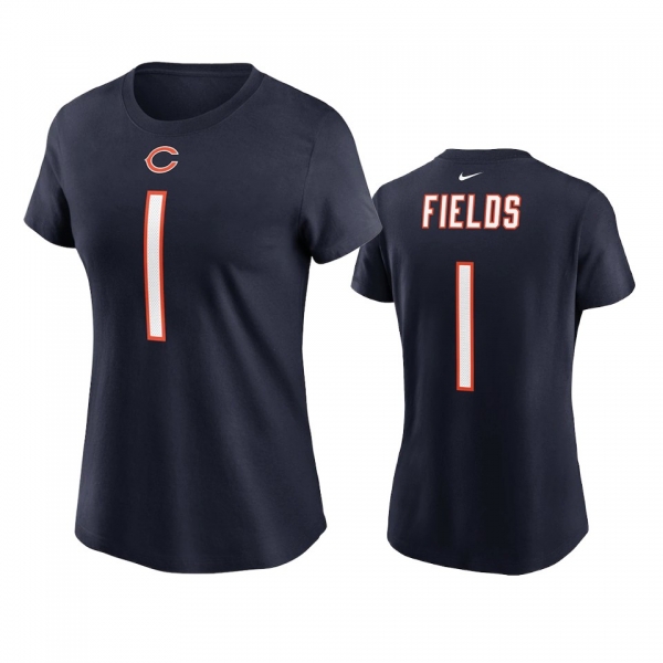 Women's Justin Fields Chicago Bears Navy 2021 NFL Draft Name Number T-Shirt