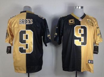 Saints #9 Drew Brees Black/Gold Men's Stitched NFL Elite Split Jersey