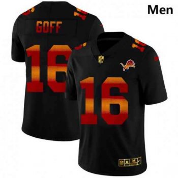 Men Detroit Lions 16 Jared Goff Men Black Nike Red Orange Stripe Vapor Limited NFL Jersey