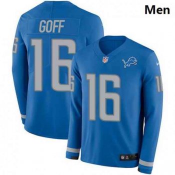 Men Detroit Lions 16 Jared Goff Blue Team Color Men Stitched NFL Limited Therma Long Sleeve Jersey