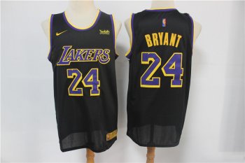 Men's Los Angeles Lakers #24 Kobe Bryant Black Nike Swingman 2021 Earned Edition Stitched Jersey With NEW Sponsor Logo