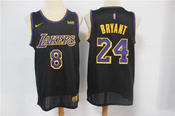 Men's Los Angeles Lakers #8 #24 Kobe Bryant Black Nike Swingman 2021 Earned Edition Stitched Jersey With NEW Sponsor Logo