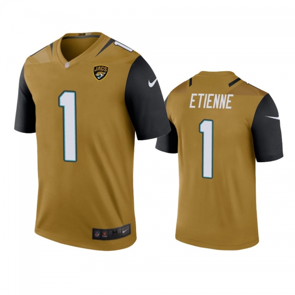 Jacksonville Jaguars Travis Etienne Bold Gold Color Rush Legend Jersey