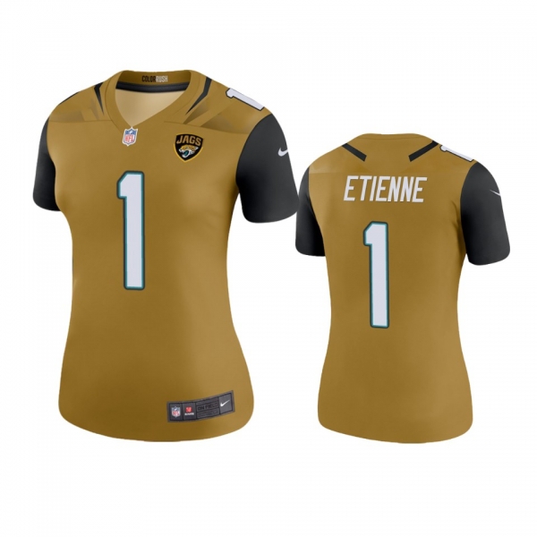 Women's Jacksonville Jaguars Travis Etienne Gold Color Rush Legend Jersey