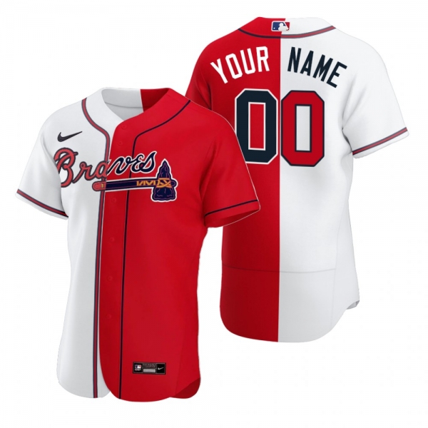 Atlanta Braves Custom White Red Split Two-Tone Jersey