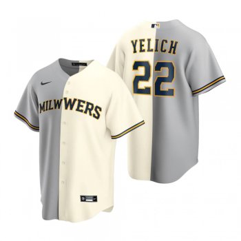 Milwaukee Brewers Christian Yelich Cream Gray Split Replica Jersey