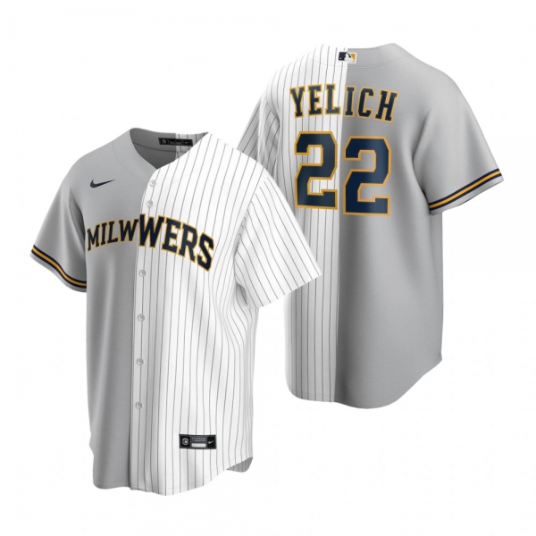 Milwaukee Brewers Christian Yelich Gray White Split Replica Jersey