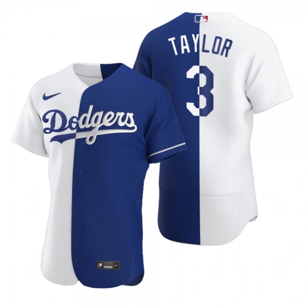 Los Angeles Dodgers Chris Taylor White Blue Split Two-Tone Jersey