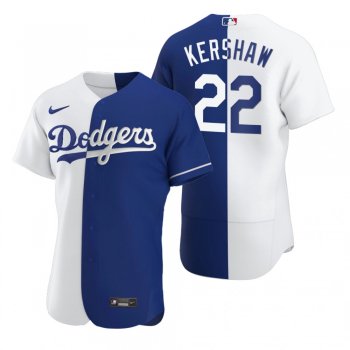 Los Angeles Dodgers Clayton Kershaw White Blue Split Two-Tone Jersey