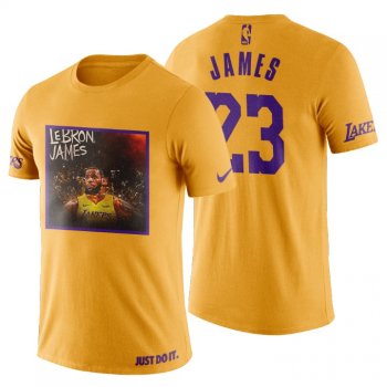 Men's Los Angeles Lakers LeBron James Born to LA #23 Art Print Gold T-Shirt