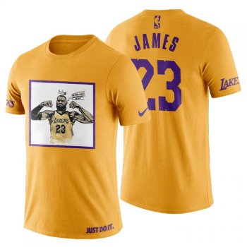 Men's Los Angeles Lakers LeBron James Crown Logo #23 Art Print Gold T-Shirt