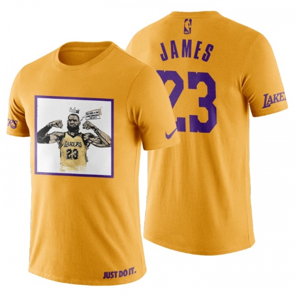 Men's Los Angeles Lakers LeBron James Crown Logo #23 Art Print Gold T-Shirt