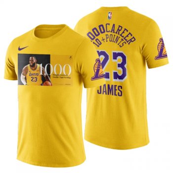 Los Angeles Lakers LeBron James 1000 Points T-shirt set the NBA record Special Commemoration Gold