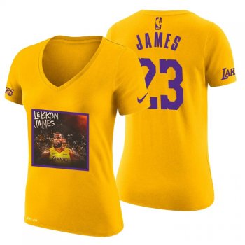 Women's Los Angeles Lakers LeBron James Born to LA #23 Art Print Gold T-Shirt