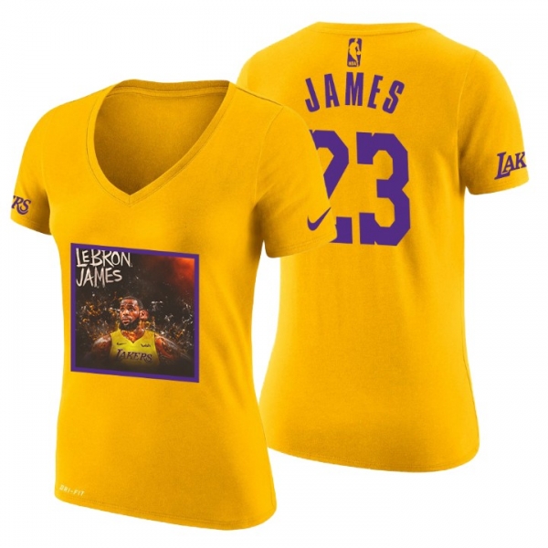 Women's Los Angeles Lakers LeBron James Born to LA #23 Art Print Gold T-Shirt