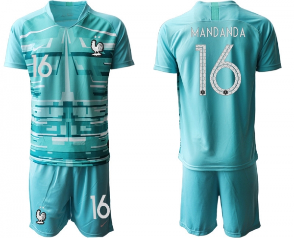 France 16 MANDANDA Blue Goalkeeper UEFA Euro 2020 Soccer Jersey