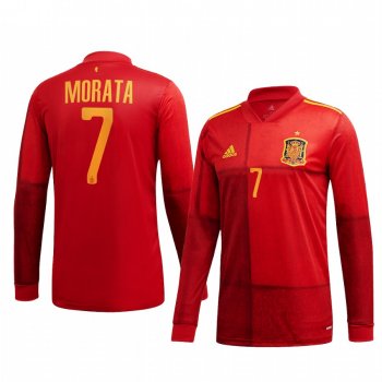 Spain Álvaro Morata Men's 2021 Home National Team Long Sleeve Jersey