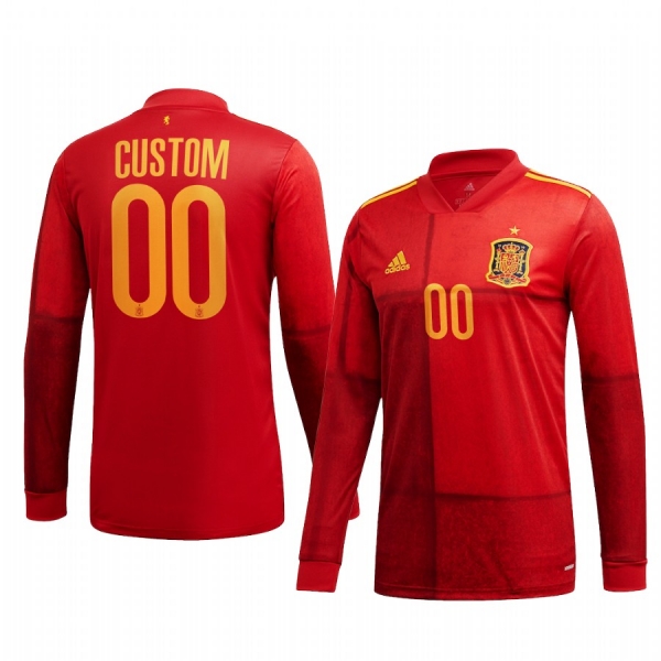 Custom Spain Men's 2021 Home National Team Long Sleeve Jersey