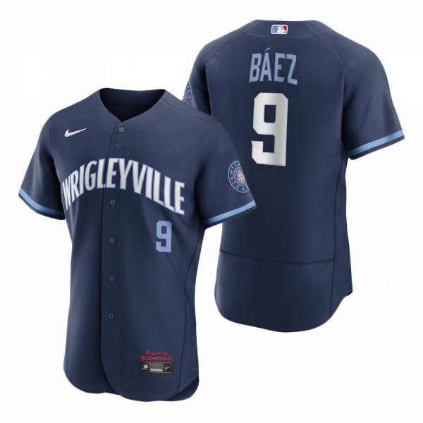 Men's Chicago Cubs Javier Baez Navy 2021 City Connect Authentic Jersey