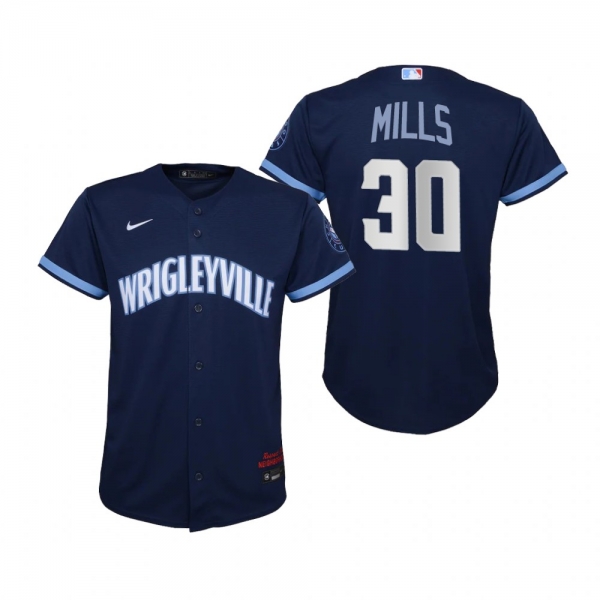 Youth Chicago Cubs Alec Mills Nike Navy 2021 City Connect Replica Jersey