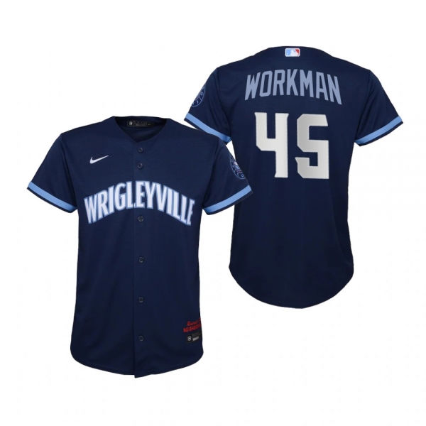 Youth Chicago Cubs Brandon Workman Nike Navy 2021 City Connect Replica Jersey