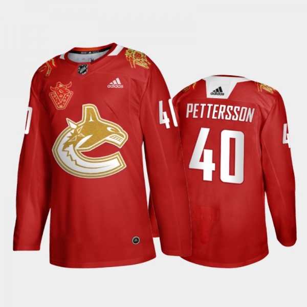 Men's Vancouver Canucks Elias Pettersson #40 2021 Chinese New Year Red Jersey