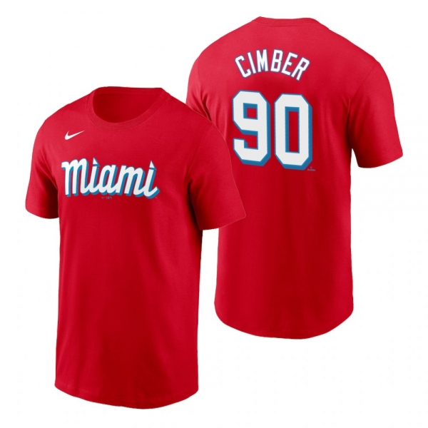 Miami Marlins Adam Cimber Red 2021 City Connect Wordmark T-Shirt