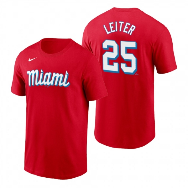 Miami Marlins Al Leiter Red 2021 City Connect Wordmark T-Shirt