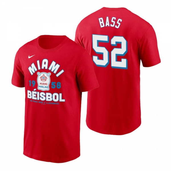 Miami Marlins Anthony Bass Red 2021 City Connect Graphic Nike T-Shirt