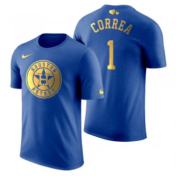 Men's 2020 Father's Day Houston Astros Carlos Correa Blue T-Shirt