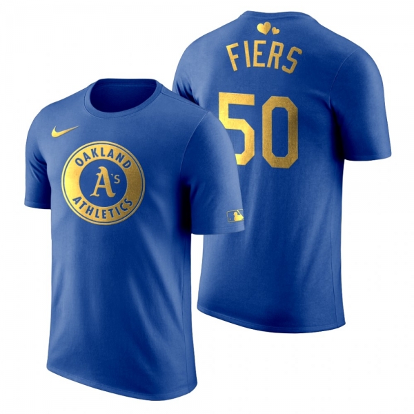 Men's 2020 Father's Day Oakland Athletics Mike Fiers Blue T-Shirt