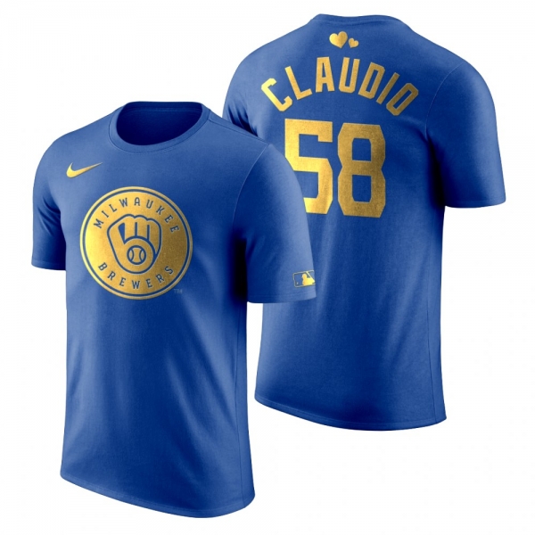 Men's 2020 Father's Day Milwaukee Brewers Alex Claudio Blue T-Shirt