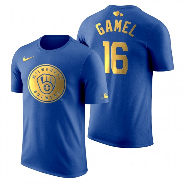 Men's 2020 Father's Day Milwaukee Brewers Ben Gamel Blue T-Shirt