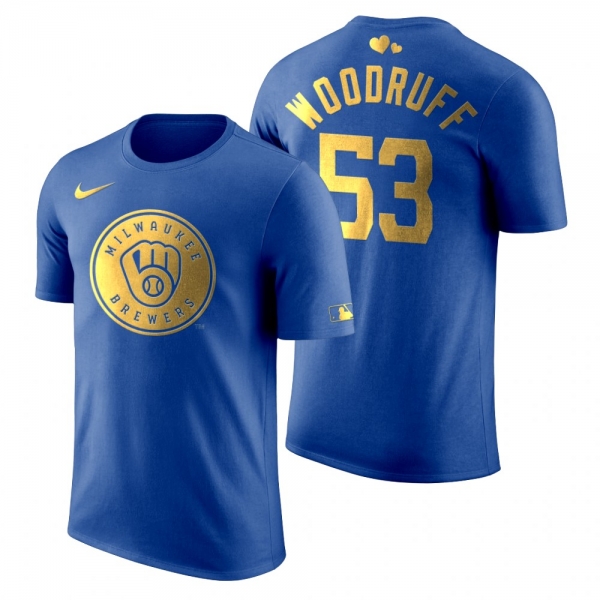 Men's 2020 Father's Day Milwaukee Brewers Brandon Woodruff Blue T-Shirt