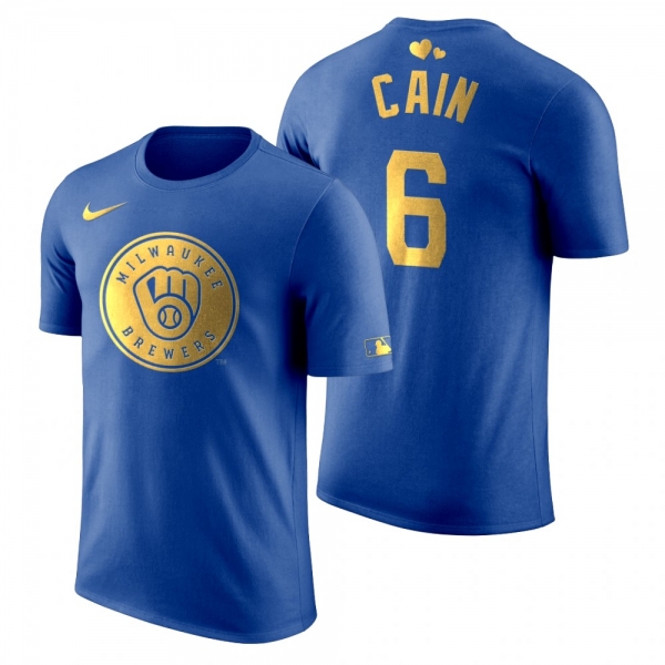 Men's 2020 Father's Day Milwaukee Brewers Lorenzo Cain Blue T-Shirt