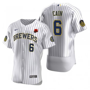 Milwaukee Brewers Lorenzo Cain White 2021 Memorial Day Authentic Jersey