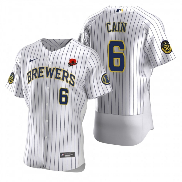 Milwaukee Brewers Lorenzo Cain White 2021 Memorial Day Authentic Jersey