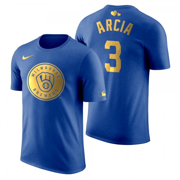 Men's 2020 Father's Day Milwaukee Brewers Orlando Arcia Blue T-Shirt