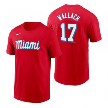 Miami Marlins Chad Wallach Red 2021 City Connect Wordmark T-Shirt