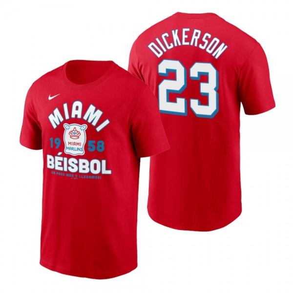 Miami Marlins Corey Dickerson Red 2021 City Connect Graphic Nike T-Shirt