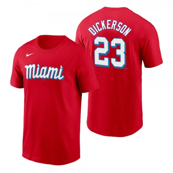 Miami Marlins Corey Dickerson Red 2021 City Connect Wordmark T-Shirt